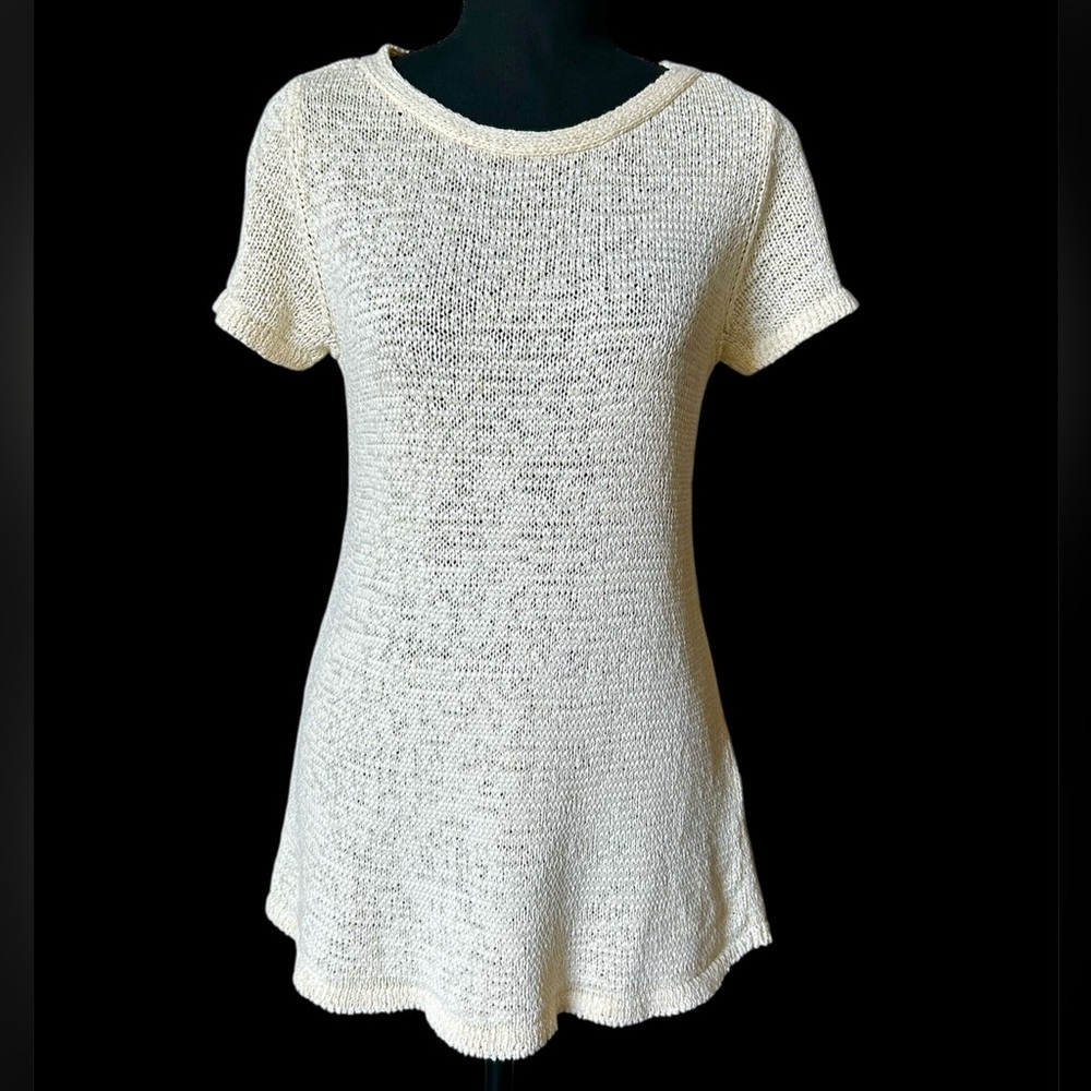 Eileen Fisher Women Open Knit Sweater Ivory Cream Organic Cotton Nylon XS Classy